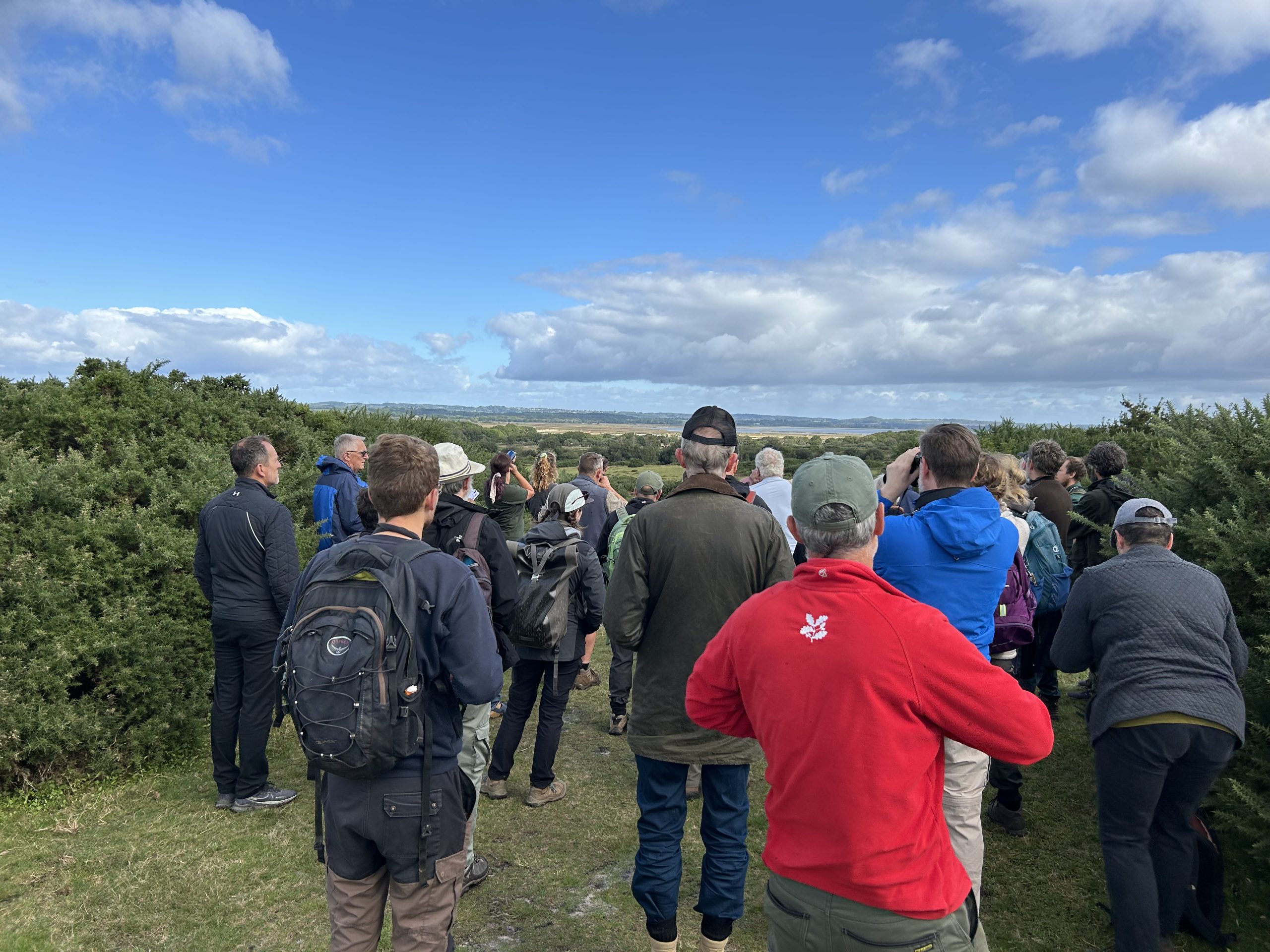 Photo of people looking out across a view towards the coast